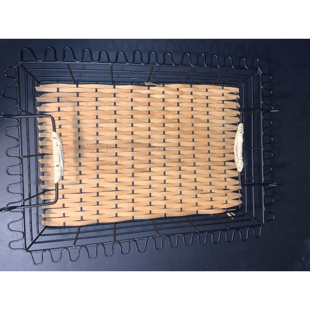 Unbranded Black Metal & Beige Woven Basket One Size